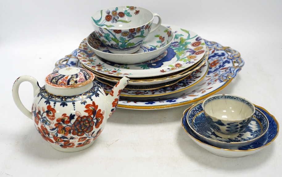 A collection of 18th and 19th century teaware including an early Masons plate, 24cm diameter. Condition - varies